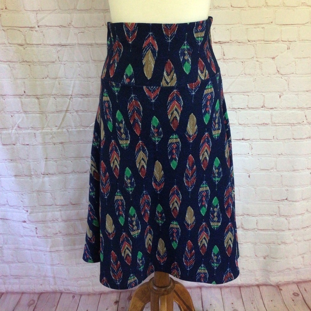 LuLaRoe Blue Feather Print Skirt - Size Small